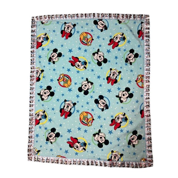 Disney Other - Vintage Mickey and Friends Crib Blanket Satin Trim 36x44 Blue Plush Double Sided